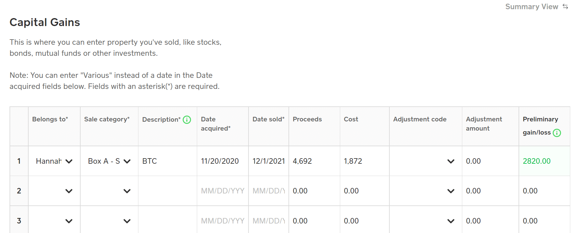 Screenshot of Cash App taxes trade entry page | Source: The College Investor